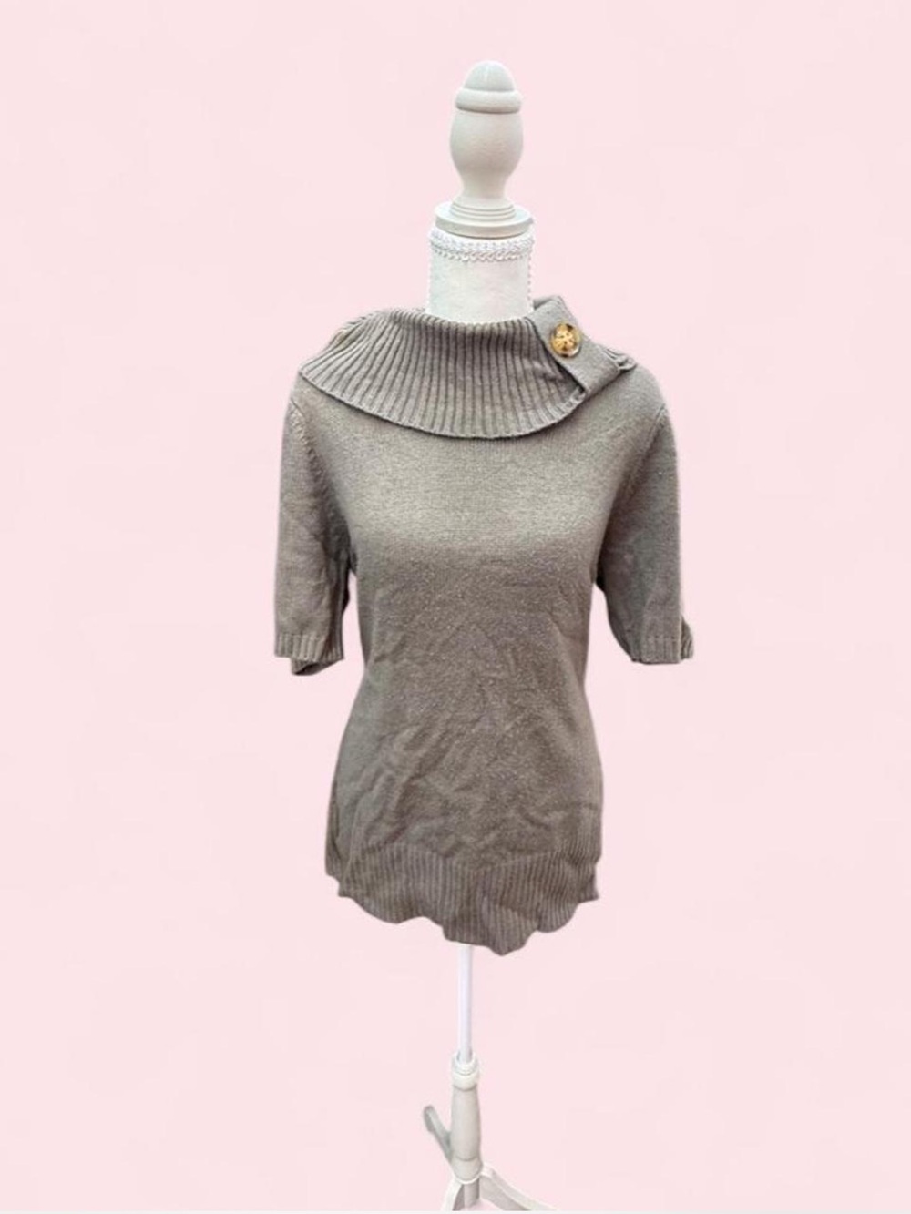 Vintage Turtleneck Short Sleeve Knit Top - Olive Brown